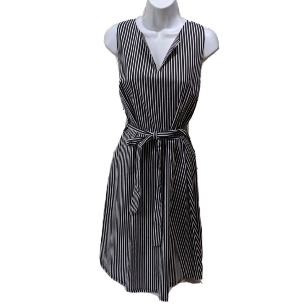 NWT LOFT Black White Striped Dress sz 6 - Picture 2 of 10